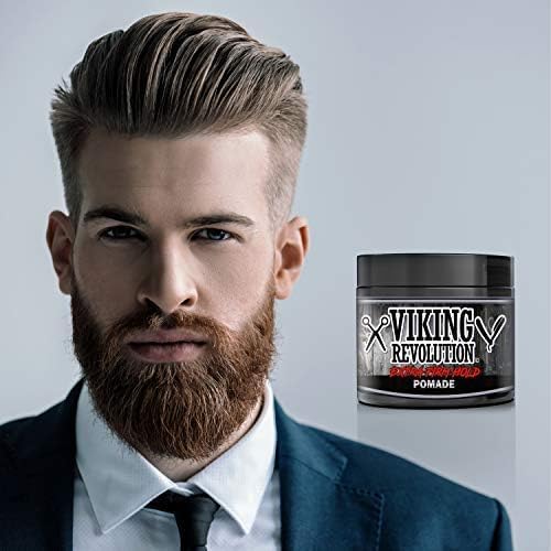 Viking Revolution Extreme Hold Pomade for Men - Extra Firm, High Shine Hair Styling - 4oz Water-Based Formula