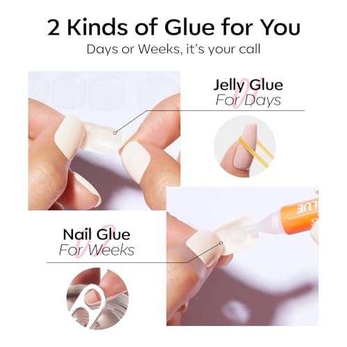Modelones Press on Nails Almond, Raspberry Spring Short Fake Nails, Reusable Nail Kit with Nail Glue Adhesive Tabs Mini Nail File, Nails Press Ons 32Pcs 16 Sizes, Women Girl Gift ﻿