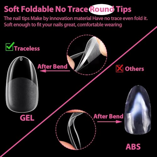 UNA GELLA Almond Oval Fake Nails Pre-shape 504pcs Oval Gel Nail Tips Round Oval Almond Press on Nails for Full Cover Acrylic Round Oval Full Nails False Nails 12 Sizes False Soft Gel Tips