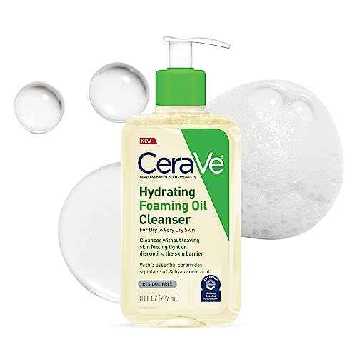 CeraVe Hydrating Foaming Oil Cleanser, Moisturizing Cleanser for Face & Body, Squalane Oil + Hyaluronic Acid + Ceramides, For Dry to Very Dry Skin, Fragrance Free & Residue Free, 8 FL Oz