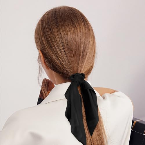 DOCILA Black Headbands For Women, Womens Satin Knotted Hair Bands Head Bands, Woman Silky Hair Scarf Scrunchies Hair Ribbons, Black Hair Accessories