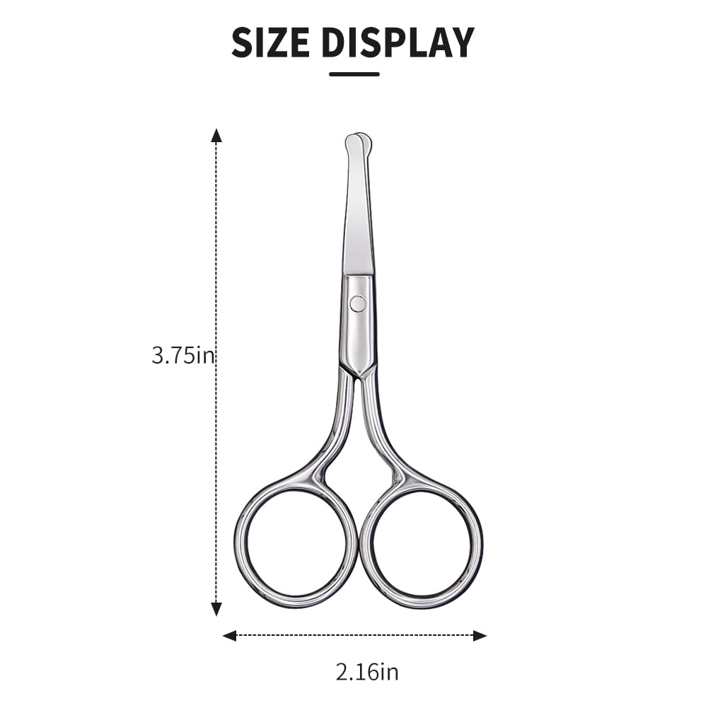 Small Scissors With Round Tip Design - Professional Grooming for Hair, Eyelashes, Nose, Eyebrow Trimming, Mustache - Will Not Hurt the Nasal Cavity