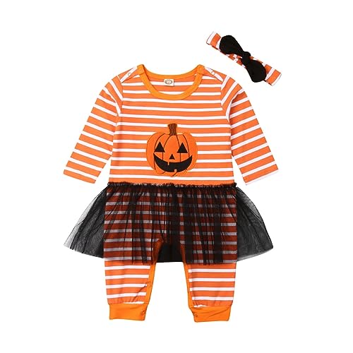 LouVasabuce Toddler Baby Girls Boys Halloween Long Sleeve Pumpkin Face Pattern Romper+ Cap +Slipper Socks 3Pcs Outfits