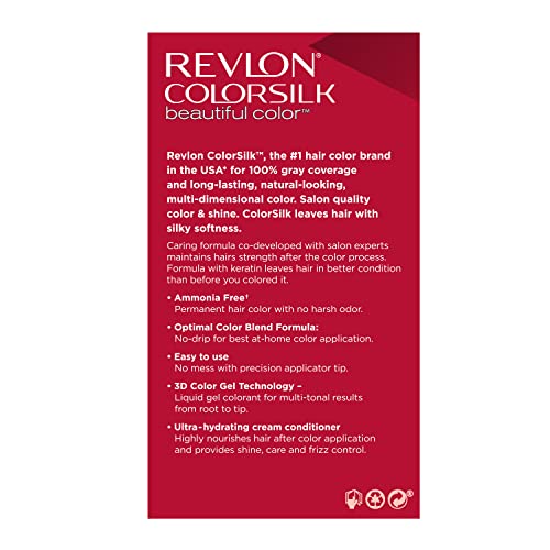 Revlon Colorsilk Beautiful Color Permanent Hair Color, Long-Lasting High-Definition Color, Shine & Silky Softness with 100% Gray Coverage, Ammonia Free, 051 Light Brown, 2 Pack