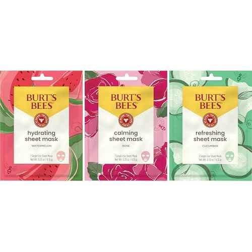 Burt's Bees Christmas Gifts - Face Mask Bundle Set, Hydrating Watermelon, Calming Rose, & Refreshing Cucumber, Face Sheet Masks for Single Use Skin Care, 99% Natural Origin, 3 Count, 0.33oz Each