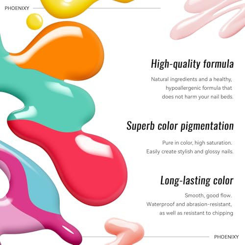 PHOENIXY 62 PCS Gel Nail Polish Set, 54 Colors Gel Polish with Base Coat & Glossy/Matte/Glitter Top Coat All Seasons Nail Polish Set Gifts for Women Girls