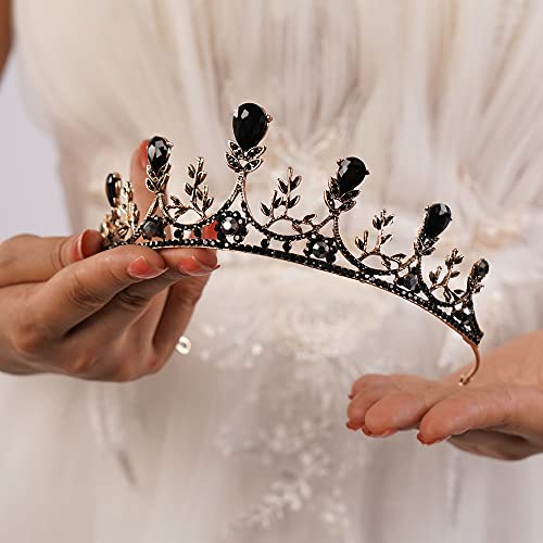 Wekicici Black Baroque Queen Crown Vintage Green Crystal Tiara with Comb Headband for Women Girl Halloween Costume Party suitable