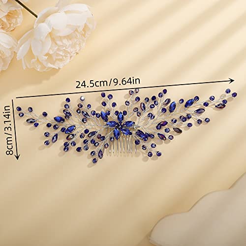 Teyglen Women Rhinestones Flower Bride Wedding Hair Comb Headband Handmade Hair Pieces Hair Accessories Shiny Crystals Bridal Side Hair Combs for Women Bride Girls (Rose Gold)