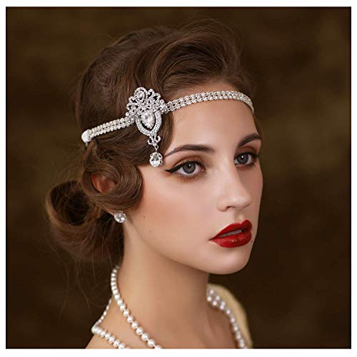 SWEETV 1920's Flapper Headband, Great Gatsby Headpiece 20s Art Deco Hair Accessories Headband Sliver