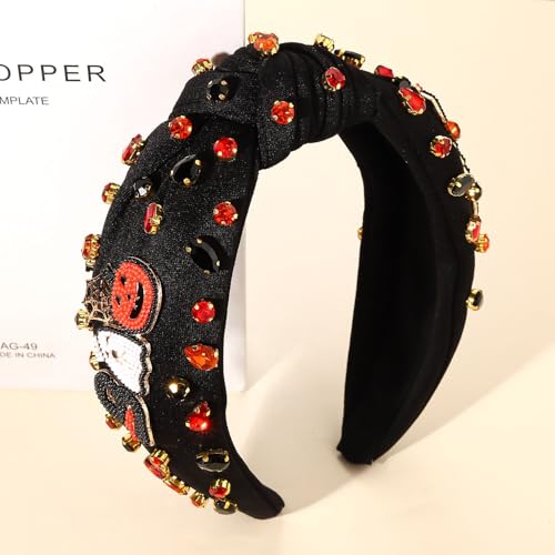 YAHPERN Halloween Headband for Women Spooky Pumpkin Ghost Headband Jeweled Rhinestone Knotted Headband Halloween Accessories