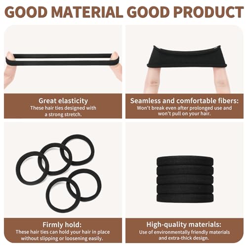 Mia Klein Hair Ties Black 100Count Extra Thick 5CM, Bulk Elastic Hair Bands for Thick Heavy Hair, Seamless Hair Accessories for Girls Women, Ponytail Holder (Black)