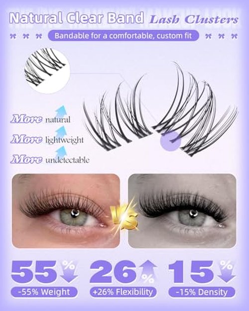Wtvane Lash Clusters Wispy Eyelash Clusters Natural Lash Extensions 8-16mm Cluster Eyelash Extensions Fairy Lashes Clusters with Soft Thin Lash Band C-Curly Individual Lashes Anime Eyelashes Cluster