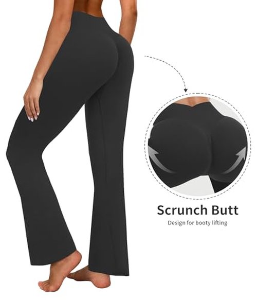 FireSwan Flare Leggings for Women Scrunch Butt Seamless Yoga Pants Tummy Control High Waisted Bootcut Workout Leggings Light Grey