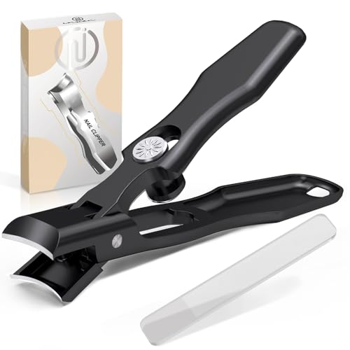 Nail Clippers for Men Thick Nails,INXEN Wide Jaw Opening No Splash Fingernail Clipper with Catcher,German Toe Nail Clippers for Thick Nails for Seniors, Stainless Steel Nail Cutter for Adult，Black