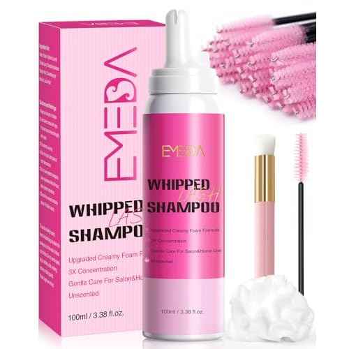 EMEDA Whipped Lash Shampoo Kit, Deep Cleanser Foam, 100ml Lash Cleaning Kit with Brush, Cleanser for Extension & Cluster & Strips Eyelash, Salon & Home Use Supplies (Unscented)