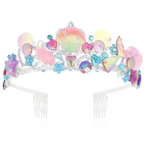 BAHABY Crown for Girls Little Mermaid Costume Birthday Decorations Headwear Mermaid Tail Tiara- Pink