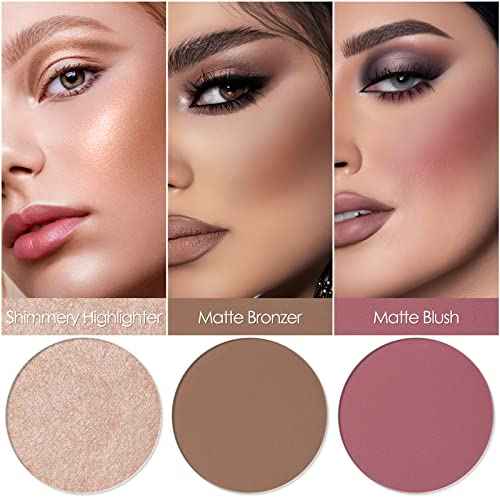 FOCALLURE Blush and Highlighter Palette,3 in 1 Contour Palette,Cruelty-Free Matte Bronzer Powder,Shimmer Illuminator Highlighters for a Glowing Look,#10