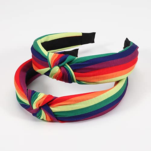 Ardorchid Rainbow Headbands Colorful Stripes Stretchy Elastic Pride Headband for Women Girls Non Slip Knotted Hair Hoop Hair Accessories