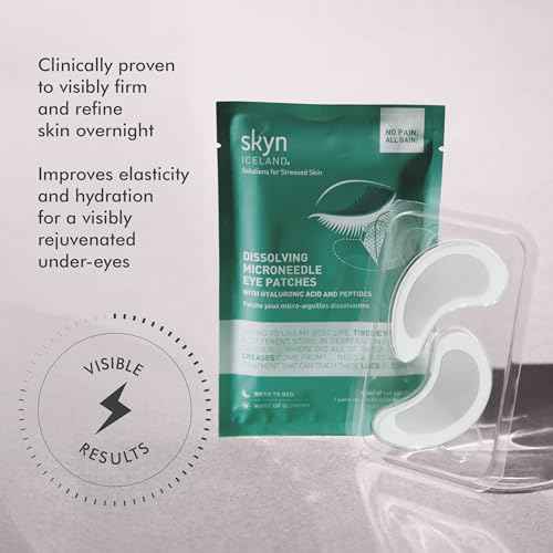 skyn ICELAND Dissolving Microneedle Under Eye Patches with 39% Hyaluronic Acid and Peptides, No Slip Overnight Eye Mask for Fine Lines, Wrinkles and Firming, Vegan, All Skin Types, 3 Pairs