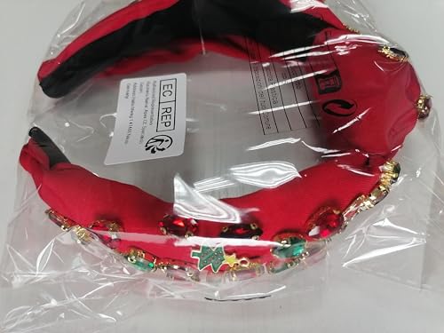 Christmas Rhinestone Headband Crystal Knotted Beaded Jeweled Headbands for Women Girls Xmas Tree Socks Top Hairband Wide Hair Band Christmas Costume Hair Accessories