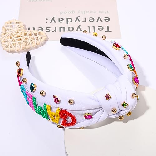 YAHPERN Crystal Pearl Knotted Headbands, Jeweled Wide Top Knot Hair Accessories for Women, Baseball, Football, Game Day, Sports Fan Gifts