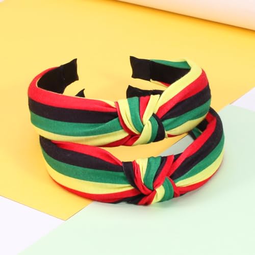 Ardorchid Rasta Headbands African Jamaica Juneteenth knotted Headband for Women Girls Elastic Hairband Hair Hoop No Slip Hair Accessories Gifts