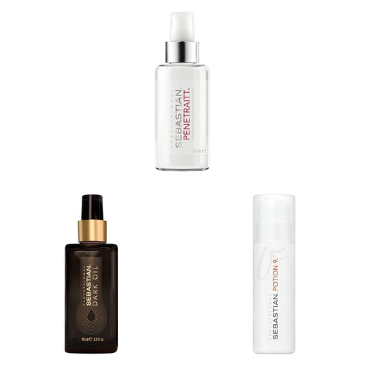 Sebastian Professional Glam Cocktail Set - Penetraitt Overnight Repair Serum, Lightweight Dark Oil & Potion 9 Leave-In Treatment, 3.2oz & 5.1oz