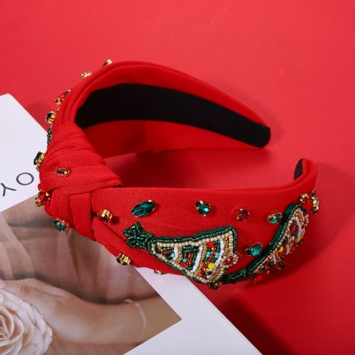 PHALIN Christmas Holiday Headband for Women Christmas Accessories Reindeer Snowflake Candy Cane Knotted Headband (Xmas Tree 2)