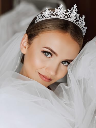 SWEETV Wedding Crowns for Women,Silver Crystal Tiaras and Crowns for Women Girls,Rhinestone Princess Tiara Hair Accessories for Quinceanera Pageant Prom Bridal Wedding Prom Party