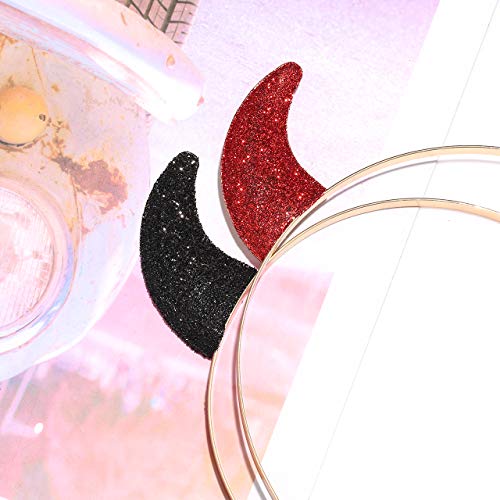 FAERLIIRY Halloween Headband Glitter Devil Horns Headband Cat Ears Devil Demon Headband Red Devil Costume Cosplay Accessories for Woman