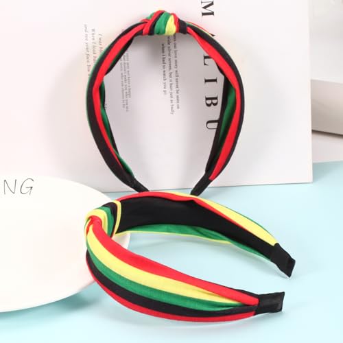 Ardorchid Rasta Headbands African Jamaica Juneteenth knotted Headband for Women Girls Elastic Hairband Hair Hoop No Slip Hair Accessories Gifts