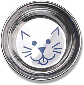 Van Ness Pets Whisker-Friendly Stainless Steel Cat Bowl, Wide Saucer Style Dish, 8 OZ, Natural