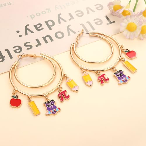 YAHPERN Teacher Earrings for Women Teacher Hoop Earrings Cute Pencil Earring Back to School Earrings Teacher's Day Appreciation Gifts (Teacher A)