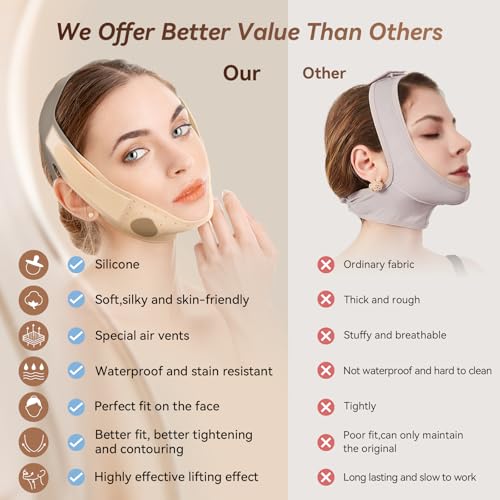Reusable V Line Silicone Face Strap, Soft Silicone Chin Strap for Women 23-27 Inches(Skin tone)