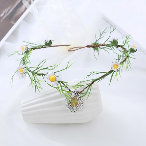 Vivivalue Fairy Elf Crowns for Women Girls Floral Headband Flower Headpiece Woodland Forest Even Circlet Halloween Renaissance Wedding Bridal Cosplay Prom Photo Props White