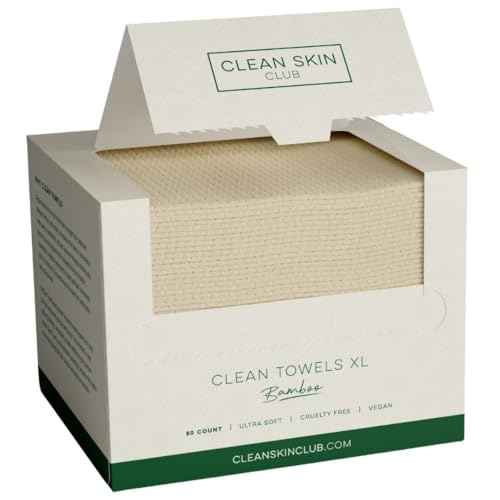 Clean Skin Club Bamboo Viscose Clean Towels¢ç XL 100% USDA Biobased Face Towel, Disposable Face Towelette, Makeup Remover Dry Wipes, Ultra Soft, 50 Ct, 1 Pack