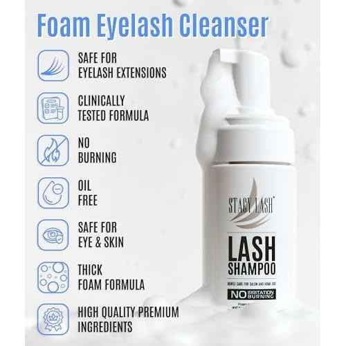 STACY LASH Eyelash Extension Shampoo + Brush / 1.69 fl.oz / 50ml / Eyelid Foaming Cleanser/Wash for Extensions & Natural Lashes/Safe Makeup Remover/Supplies for Professional & Home Use