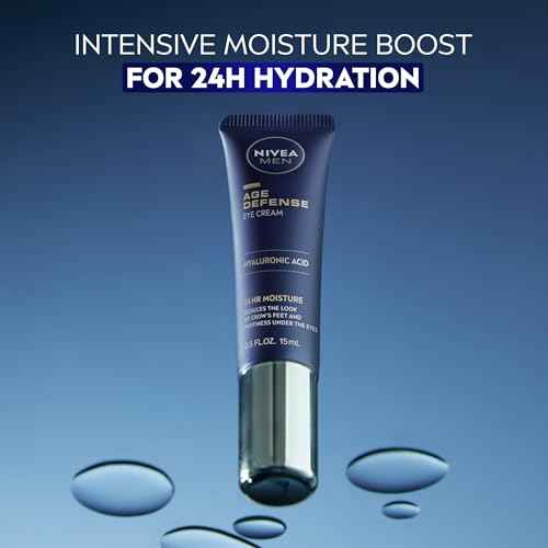 NIVEA MEN Age Defense Eye Cream with Hyaluronic Acid, 24-Hour Hydrating Under Eye Cream for Men Helps Reduce Look of Crow's Feet, Fine Lines and Dark Circles, 0.5 Fl Oz Tube