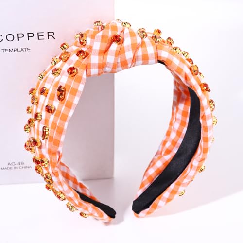 GLBCC Rhinestone Knotted Headband for Women Crystal Jeweled Beaded Headband Wide Plaid Hairband Fashion Elegant Ladies Top Knot Twist Head Band Spring Summer Hair Accessories