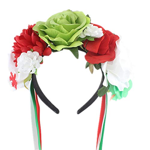 Bubbmi Mexican Flower Crown Headband, Day of the Dead Headpiece, Christmas Easter Festival Headwear, Dia De Los Muertos Hairhoop (Mexican D)