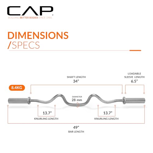 CAP Barbell 48-Inch Super Curl Olympic Barbell for 2-Inch Weight Plates | Multiple Options