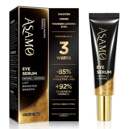 ASAMO Retinol&Caffeine eye serum, Fast Absorbing, Correction for Puffy Eye Bags Fine Lines Dark Circles Wrinkles, 48Hr Hydrating Under Eye Cream, 0.7fl.oz