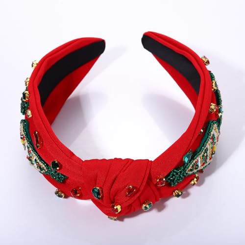 PHALIN Christmas Holiday Headband for Women Christmas Accessories Reindeer Snowflake Candy Cane Knotted Headband (Xmas Tree 2)