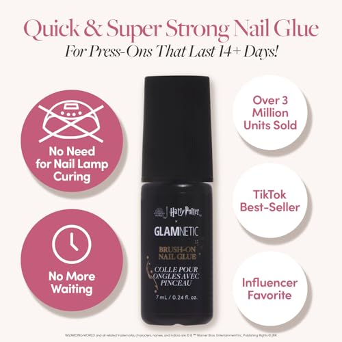 Glamnetic Super Strong Brush On Nail Glue | Brush Tip Applicator, Mess Free, Travel Friendly, Vegan | Durable & Long-Lasting | .24 fl. oz.