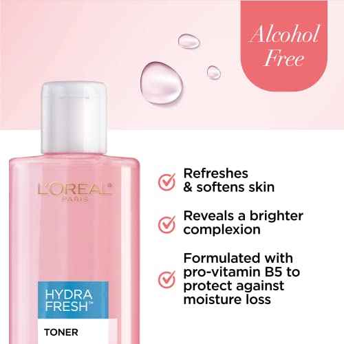 L'Oreal Paris Skincare HydraFresh Toner Face Toner with Pro-Vitamin B5 for a Smoother, Brighter Complexion, 2 Count