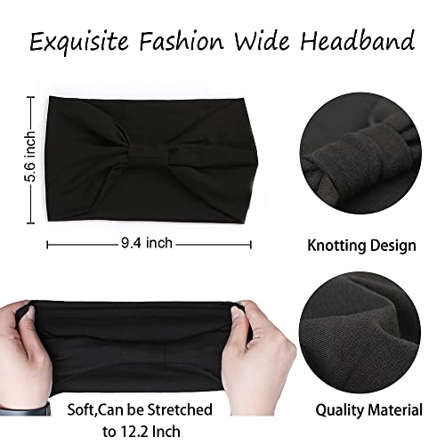 XTREND Wide Headbands Knotted Head Wraps Non Slip Stretch Headband Women's Hair Thin Headbands Turban Sports Hairband Girls Head Bands Accessories 6 Pcs（Army Green, Coffee, Black, White, Pink, Blue）