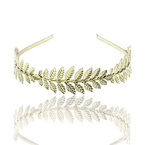 N/Q 6Pcs Greek Roman Laurel Wreath Leaf Bracelet ArmbandCrown Branch for Women Adjustable Upper Armlet Arm Cuff Headband Hair Comb Headpiece Bridal Wedding Jewelry Set-A gold