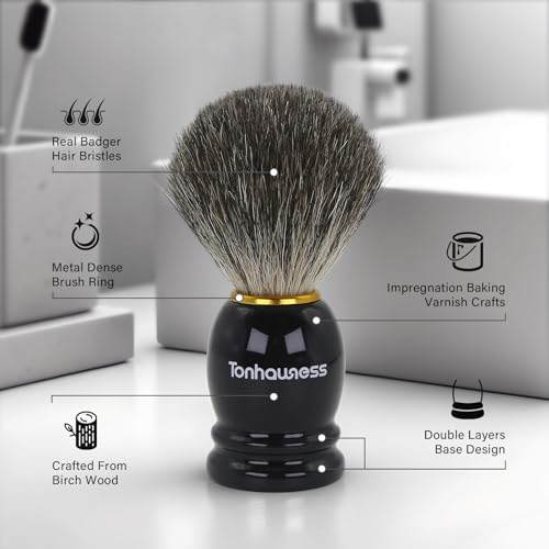 Shaving Brushes Kit For Men, 4 In 1 Shaving Brush Set Includes Nylon Bristle Shaving Brush, Sandalwood Shaving Cream, Stainless Steel Shaving Bowl and Stand