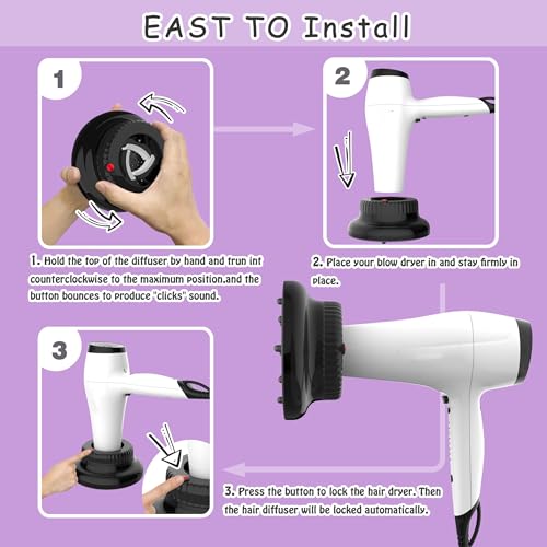 LIGOLIG Hair Difuser Attachment Universal Diffuser Hair Dryer for 1.4-inch to 2.4- inch Blow Dryer, Hair Diffuser for Curly Hair and Natural Wavy Hair (Black)