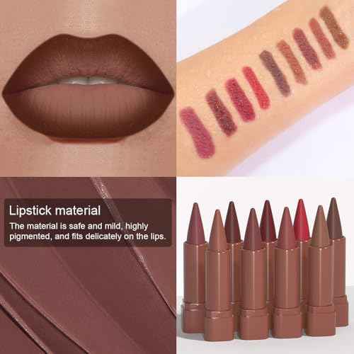 Maroon Gradient Matte Lipstick Crayon Lip Liner pencil, Flawless Contour Gradual Ombre Effect lip Pencil, for Women Long Lasting Waterproof Smudge Proof Lipstick Pencil 05#
